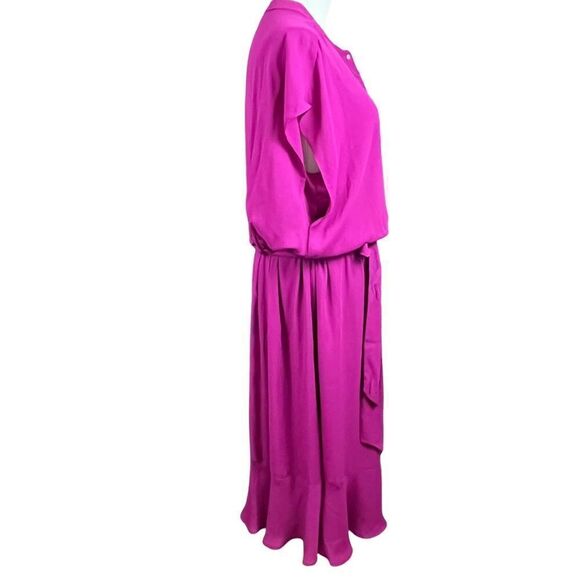 Fuchsia Blouson Wrap Skirt Midi Dress PXXL NWT - Picture 2 of 8